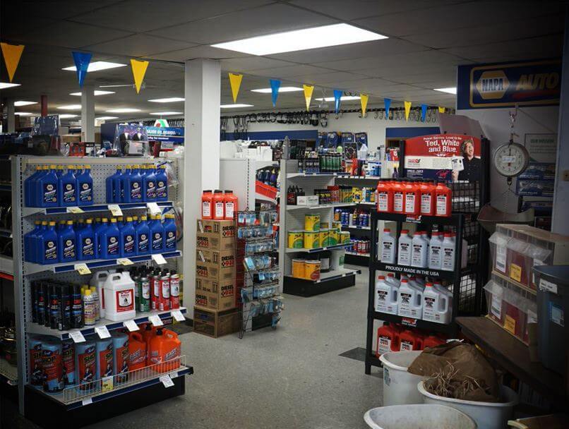 Shelves of lubricants inside the Allied Cooperative NAPA store.