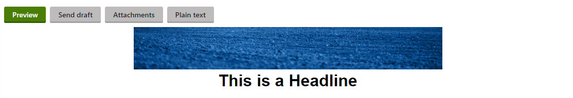 email setup view displaying blue banner and headline reading "This is a Headline"