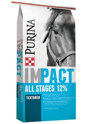 Purina Impact 12% visual of purine impact 12% feed bag