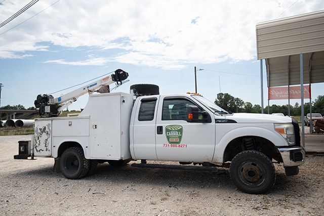 On the farm service truck.