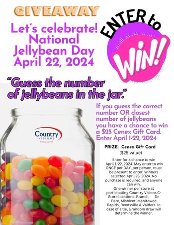 Chance to Win $25 Cenex Gift Card if can guess the number of Jellybeans in the jar!