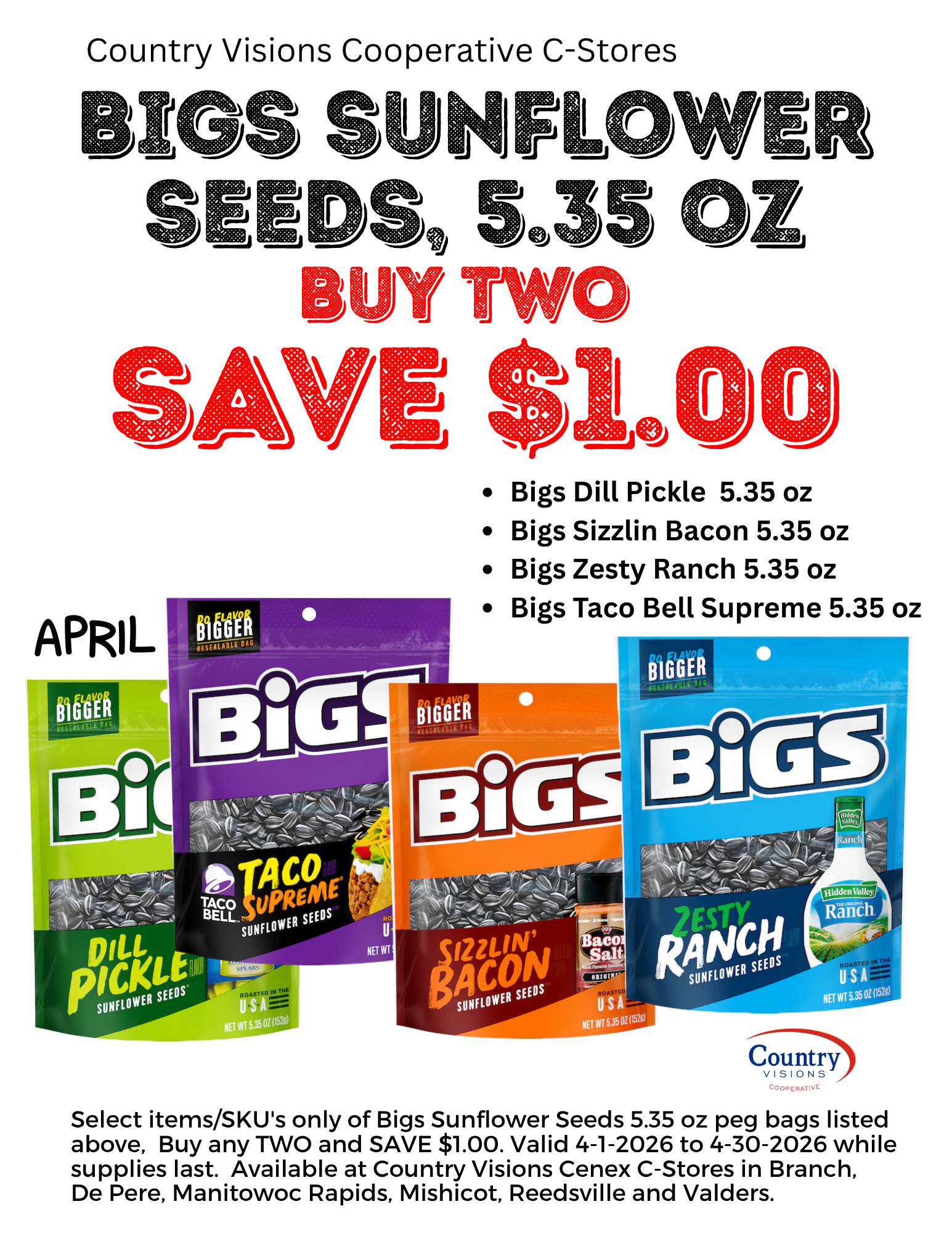 BiGS Sunflower Seeds - Buy 2 and Save $1.00