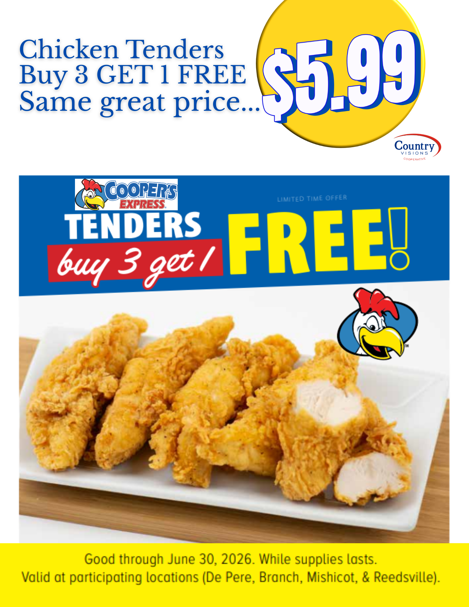 Coopers Chicken Tenders - Buy 3, Get 1 FREE