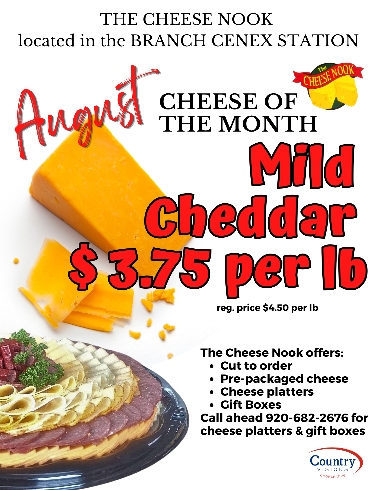 August Cheese of the Month - MIld Cheddar $3.75 per lb