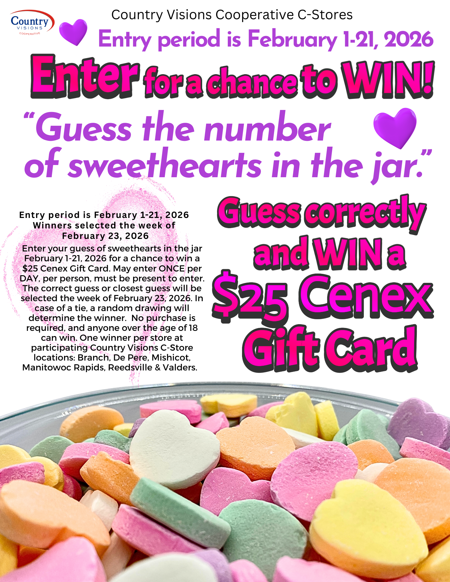 Guess the Number of Sweethearts in the Jar for a chance to WIN