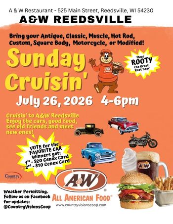 Bring your car, family, friends for a night of neat cars, good food and high fives from Rooty the Great Root Bear!
