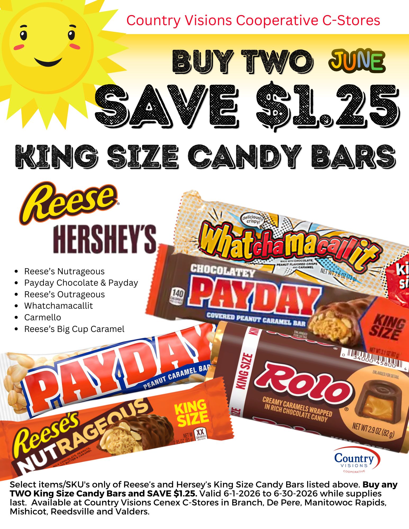 Reese's and Hersheys King Size Candy Bars - Buy 2 and Save $1.25