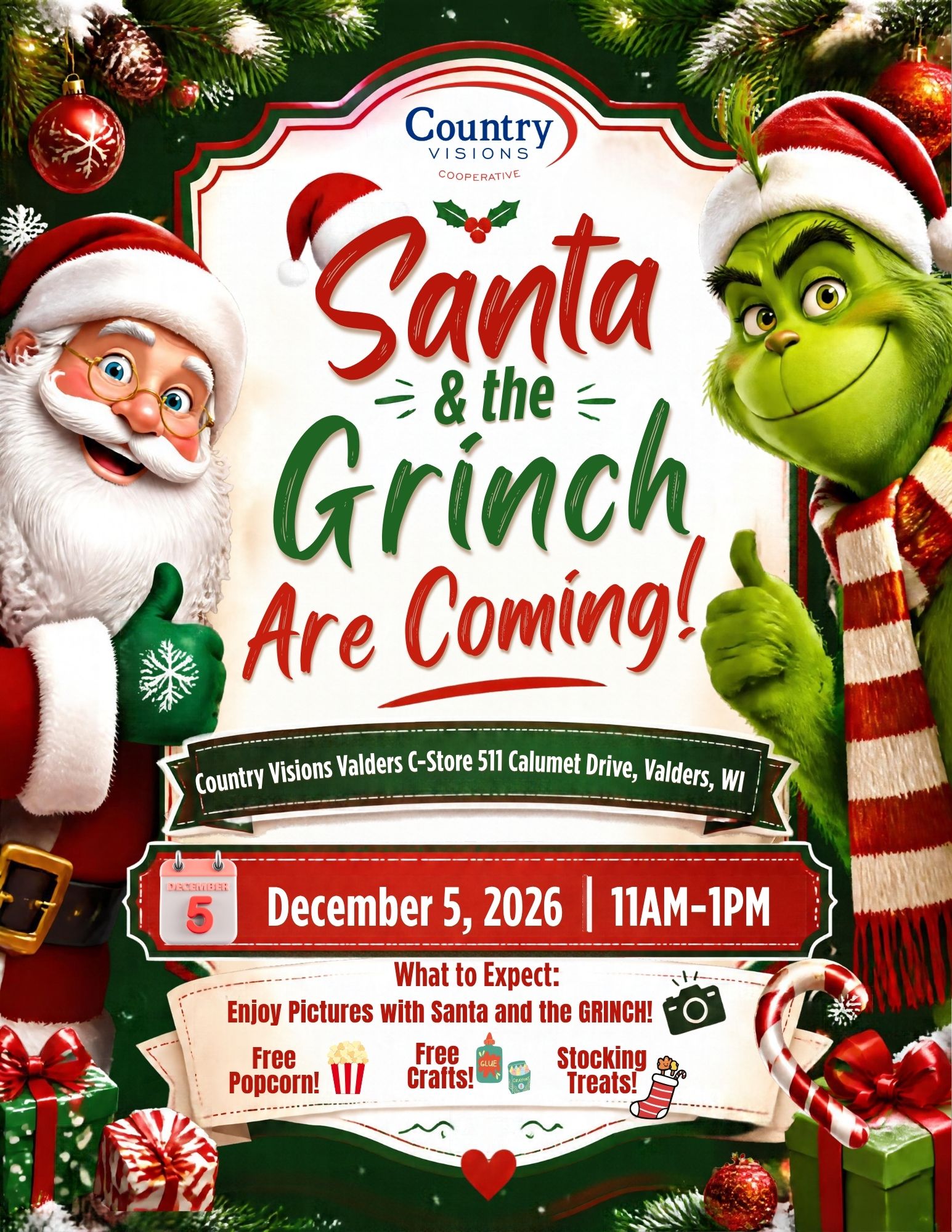 Visit the Grinch on December 5, 2026 at Valders C-Store