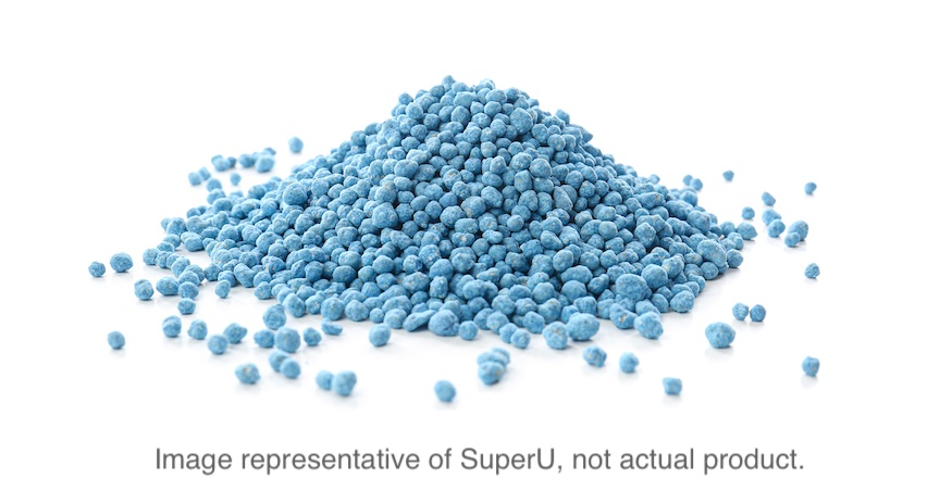 blue granular fertilizer representative of SuperU
