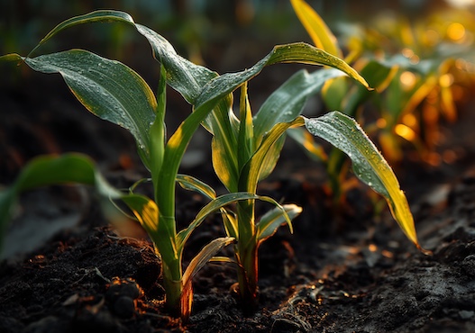 wet young corn plant