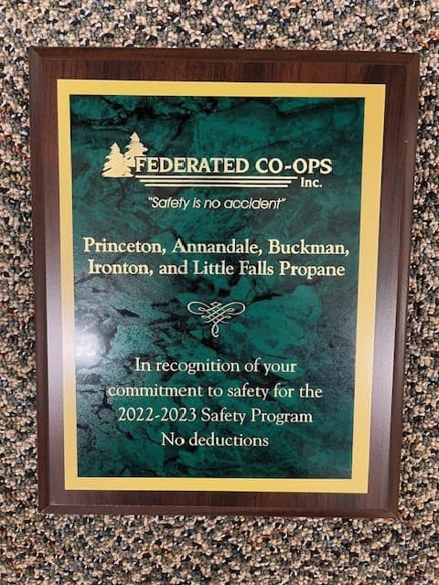 Princeton, Annandale, Buckman, Ironton, and Little Falls Propane Safety Award