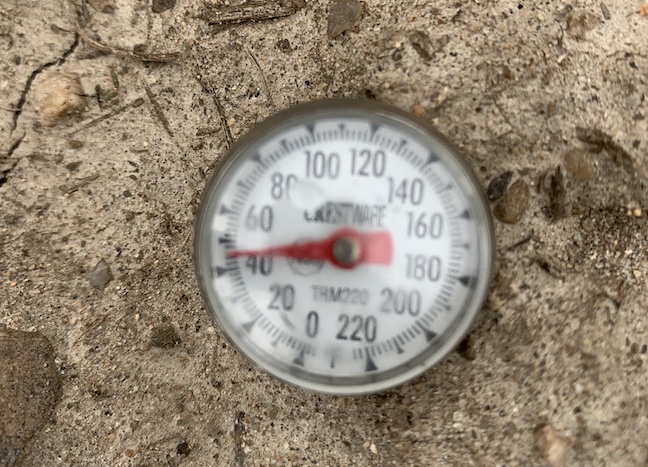 soil thermometer showing under 50 degrees