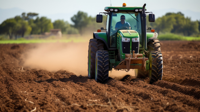 tractor in tilled field