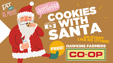 Cookies with Santa - Free event at Hawkins Farmers Co-op