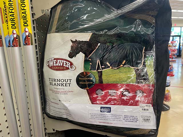 Weaver turnout blanket on a shelf.