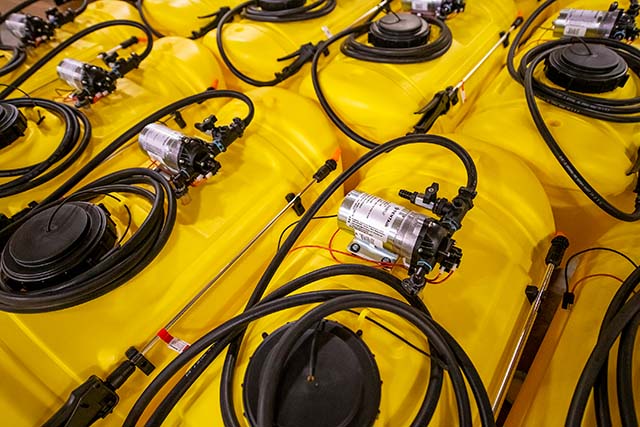 Over head view of multiple Bestway Ag sprayers.