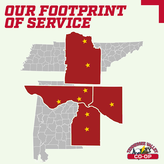 Our footprint of service map with locations marked with stars.