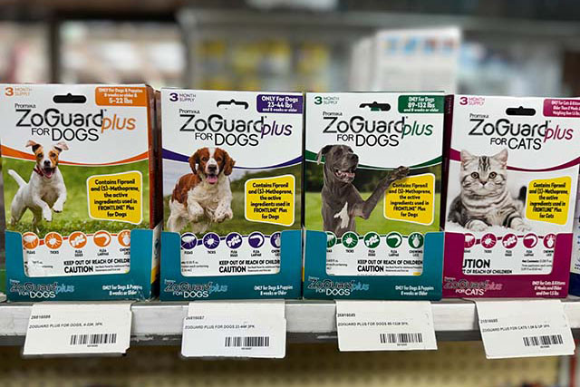 Close up of pet flea and tick prevention products from ZoGuard Plus.