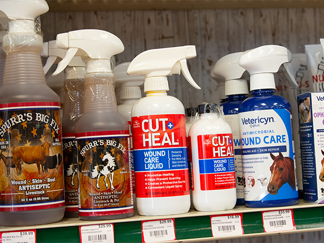 livestock and horse wound care products including cut + heal wound care liquid, vetericyn antimicrobial wound care for horses, spurr's big fix