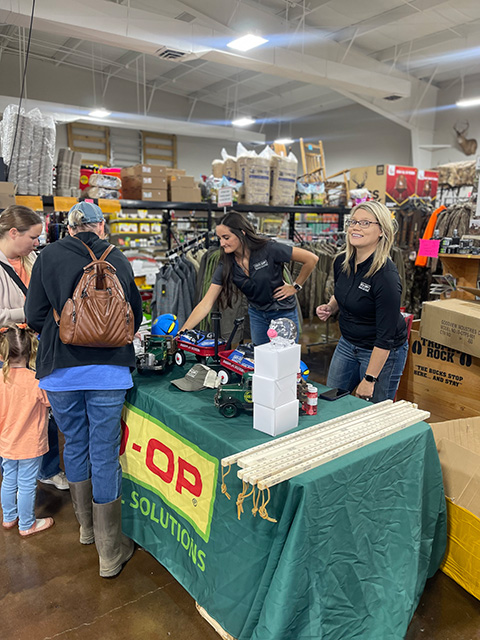 Workers standing at the Co-op table at the festival.