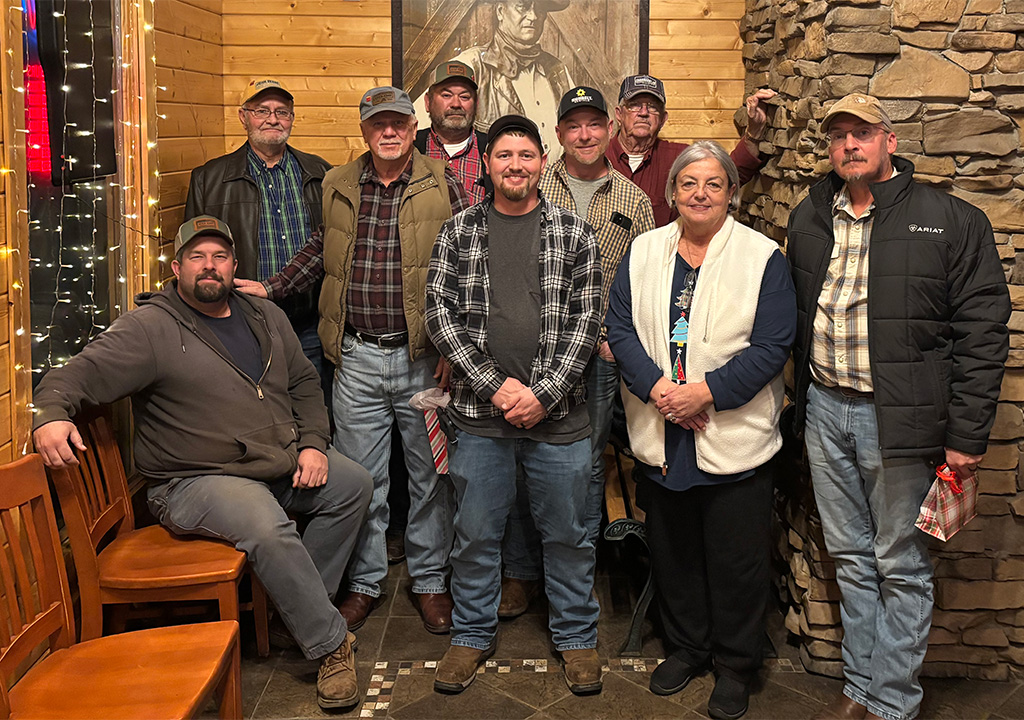 Back 3 left to right: Tim Cox, David cox, Jack Davis; Middle 2 left to right: Joe Hickle, Dustin Tindell; Front 3 left to right: Jordan Campbell, Mary Ellison, Clint Walker; Sitting: Jim Greene. 